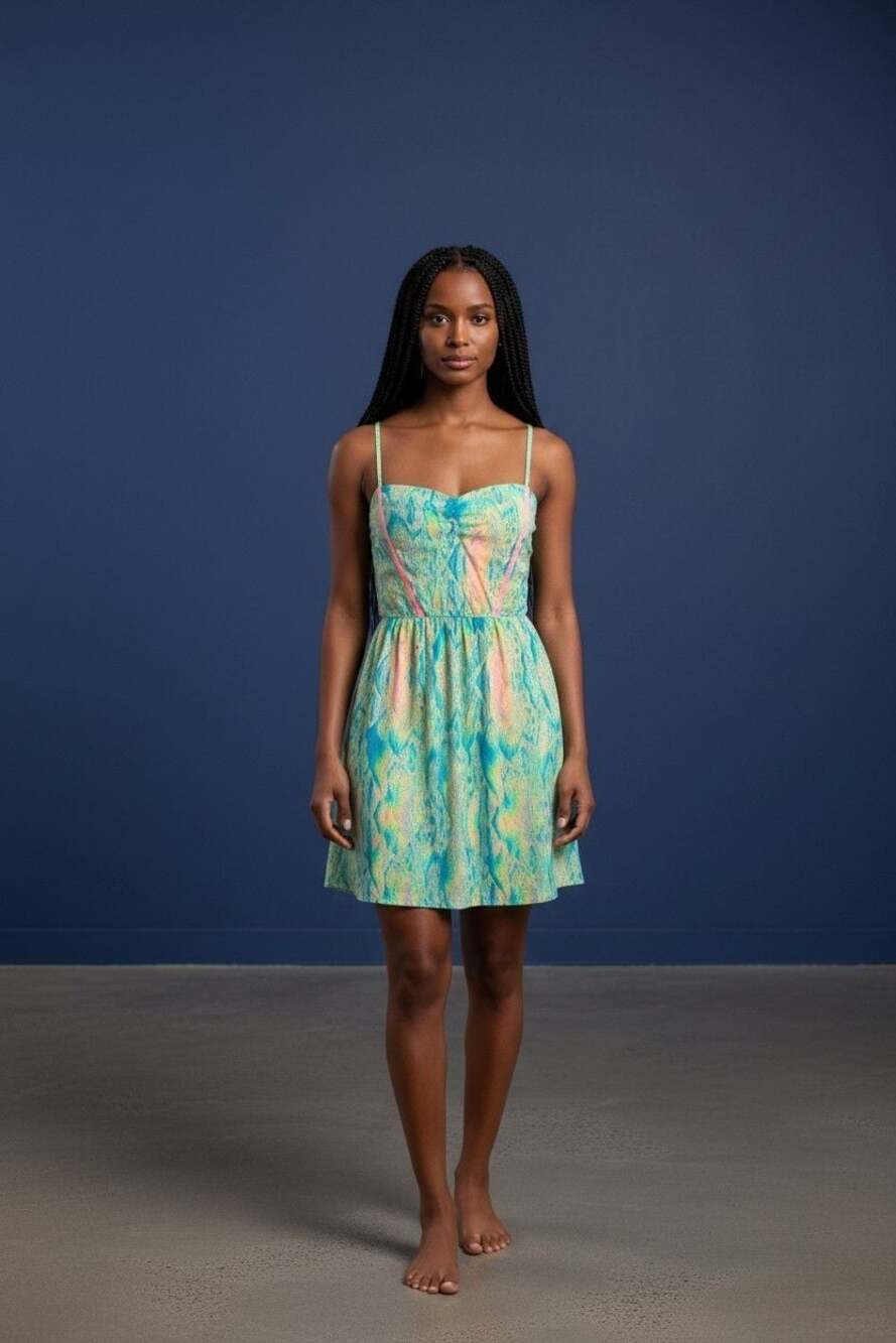 Hurley Womens Small Multicolor Snake Print Spaghetti Strap Smocked Sundress